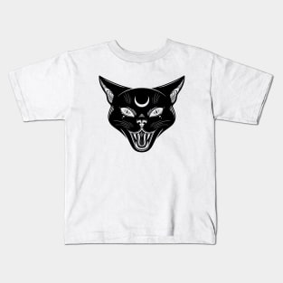 Angry Black withes cat. Happy Halloween Kids T-Shirt